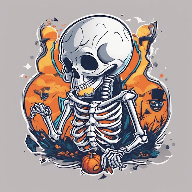 vector tshirt design illustration kawaii skeleton celebrating halloween high detail