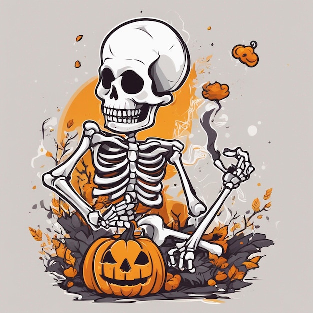 vector tshirt design illustration kawaii skeleton celebrating halloween high detail