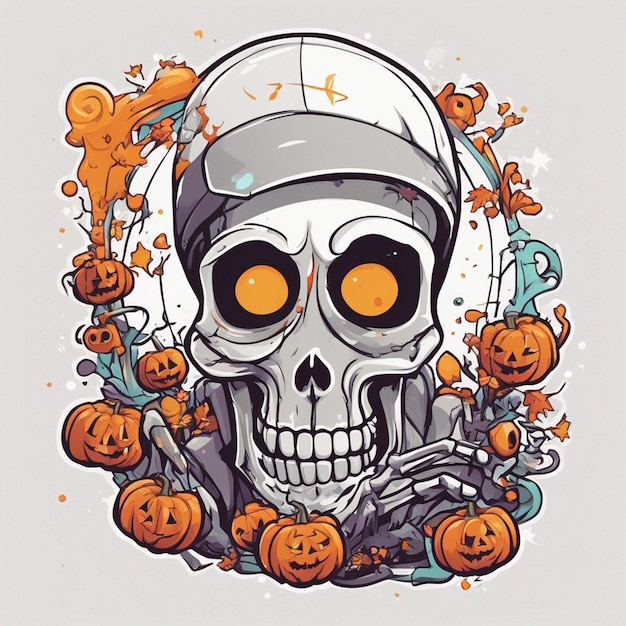 vector tshirt design illustration kawaii skeleton celebrating halloween high detail