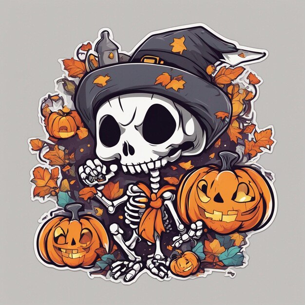 vector tshirt design illustration kawaii skeleton celebrating halloween high detail