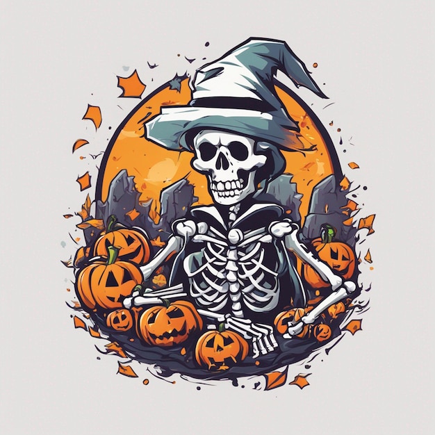 vector tshirt design illustration kawaii skeleton celebrating halloween high detail