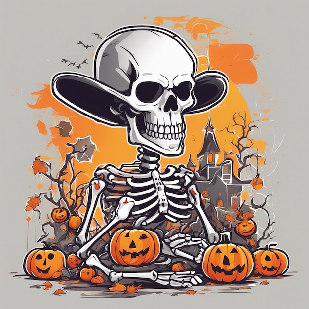 vector tshirt design illustration kawaii skeleton celebrating halloween high detail