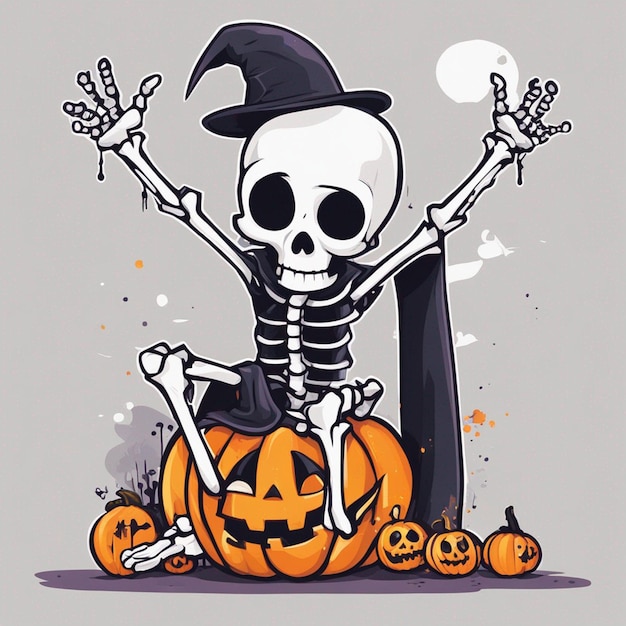 vector tshirt design illustration kawaii skeleton celebrating halloween high detail