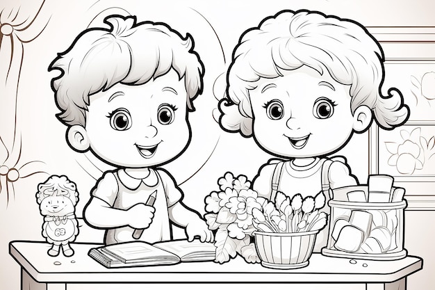 Vector of two children playing showing decoration