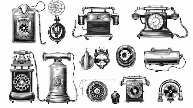 Photo vector vintage means of communication line drawing setquot