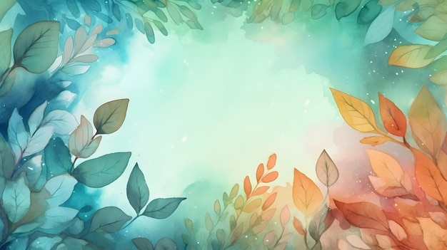 Vector watercolor leaves frame with copy text space Generative AI