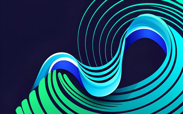 Vector wavy lines pattern smooth curve flowing dynamic blue green gradient light isolated on black