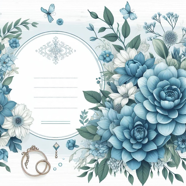 Vector wedding template with water blue flowers