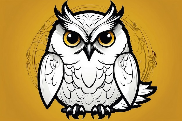 Vector white owl with yellow background