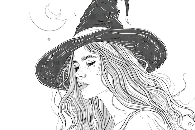 Photo vector witch outline drawing for design purposes