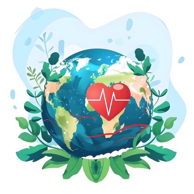 Vector Of World Health Day With Earth Global And Heart