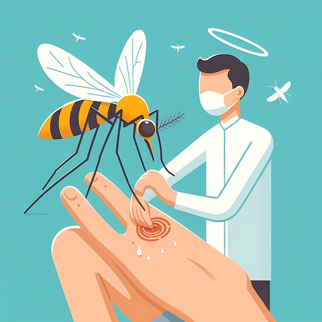 vector world malaria day a man is fixing a bee on a persons hand