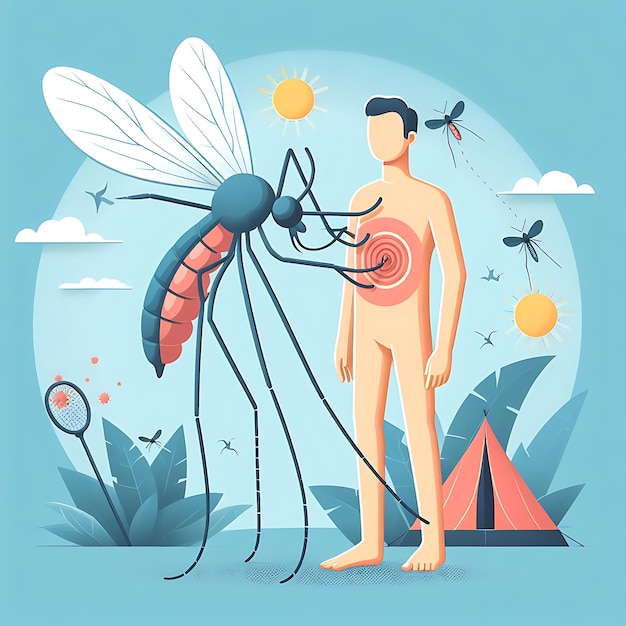 vector world malaria day a man is standing next to a man with a mosquito