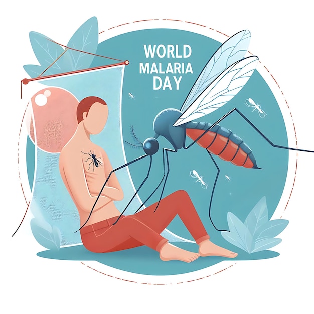 Photo vector world malaria day a man with a his head sits on a bench with a parasol