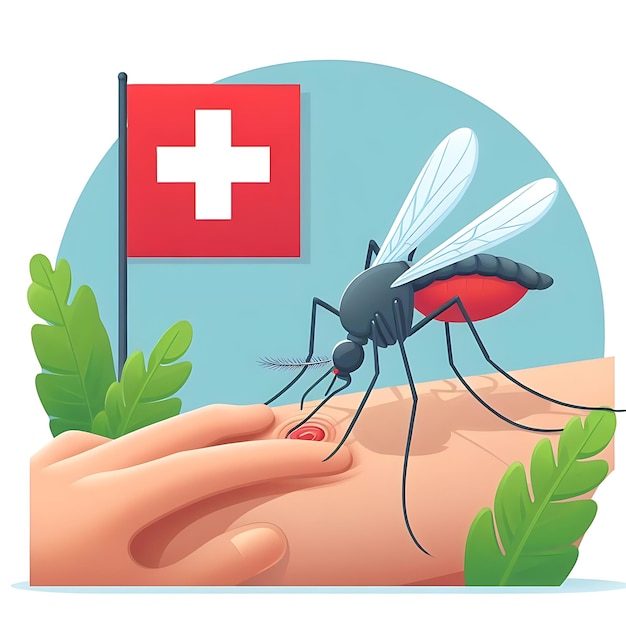 vector world malaria day a person holding a red fly with a white cross on it