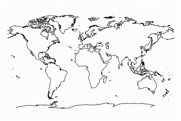 Photo vector world map outline drawing for design purposes