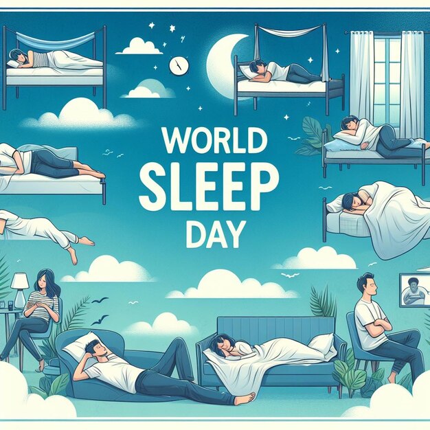 Vector world sleep day vector design illustrationhorizontal bright poster for world sleep day