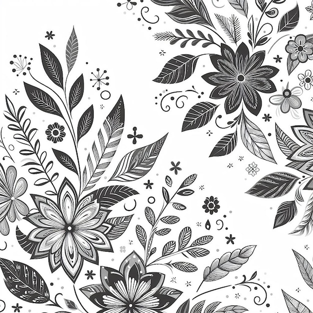 Photo vectors cute silver floral pattern on a white background