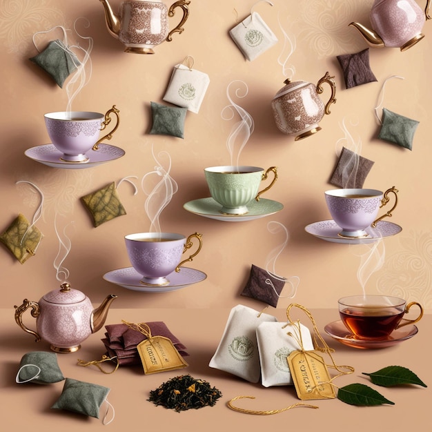 Photo vectors of tea cups and tearelated themes