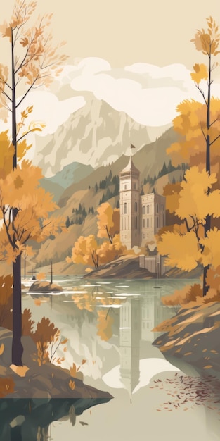 Vega In Alpine Mountains Vector Illustration