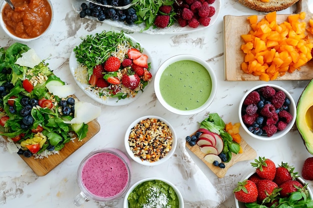 Vegan Bowl with A nourishing vegetarian healthy bowl with mixed of healthy food for woman and vegan