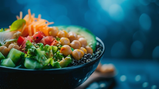 Vegan Buddha Bowl CloseUp with Quinoa and Avocado