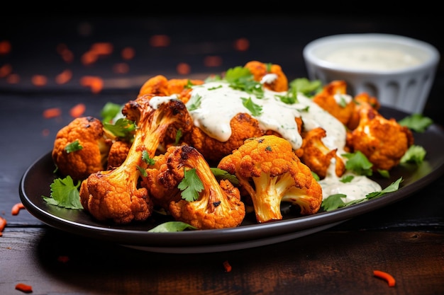 Vegan buffalo cauliflower wings with dairyfree ranch dressing