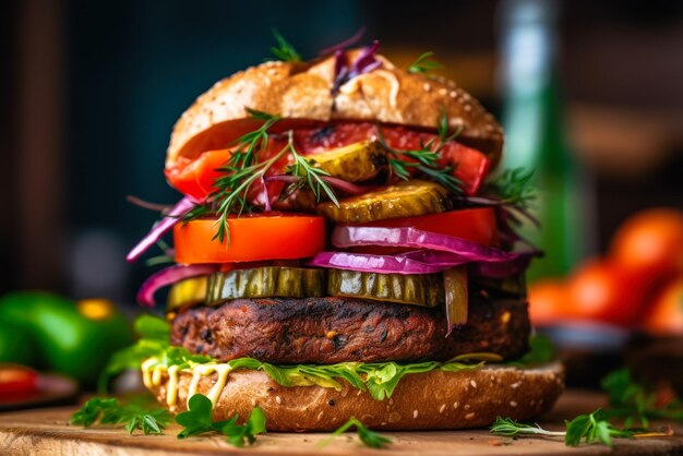 Vegan burger with vegetables generative ai