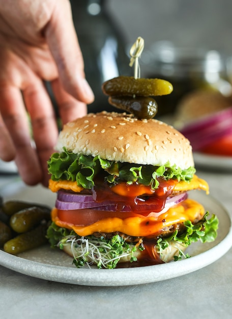 Photo vegan cheeseburger food photography recipe idea