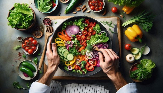 Vegan Chef Garnishing a Dish with Fresh Herbs in a Professional Kitchen