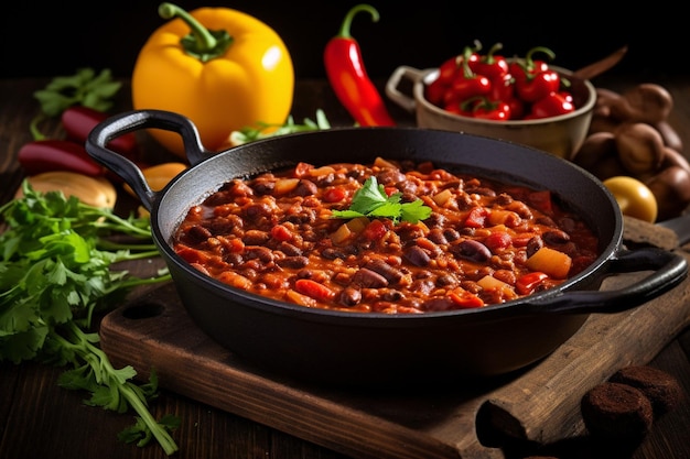 Vegan chili with beans and peppers