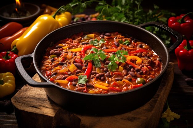 Vegan chili with beans and peppers