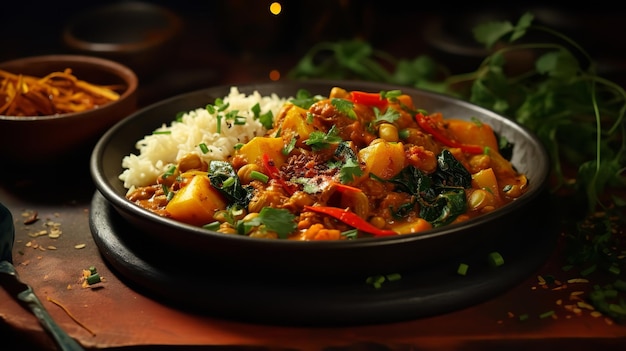 Vegan Curry Dish With Rice Rich and Flavorful