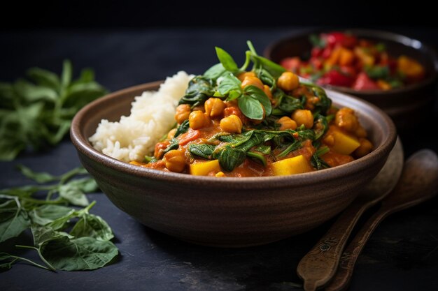 Vegan curry with chickpeas and spinach