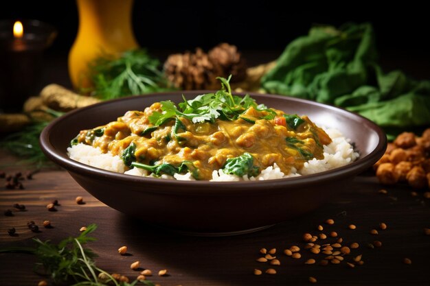 Vegan curry with lentils and spinach