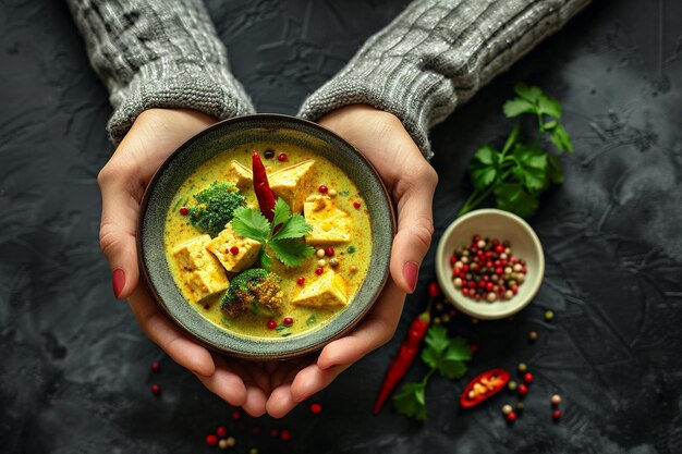 Photo vegan curry with tofu and vegetables ar c