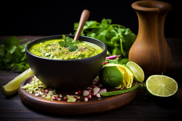 Vegan detox green salad with avocado dressing