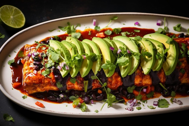 Vegan enchiladas with black beans and enchilada sauce