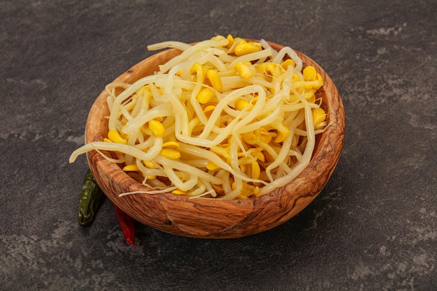 Vegan food Soy sprout heap in the bowl