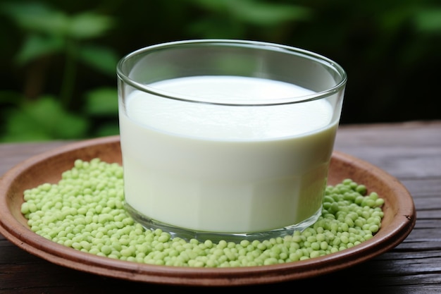 Vegan green buckwheat milk in glass plantbased milk