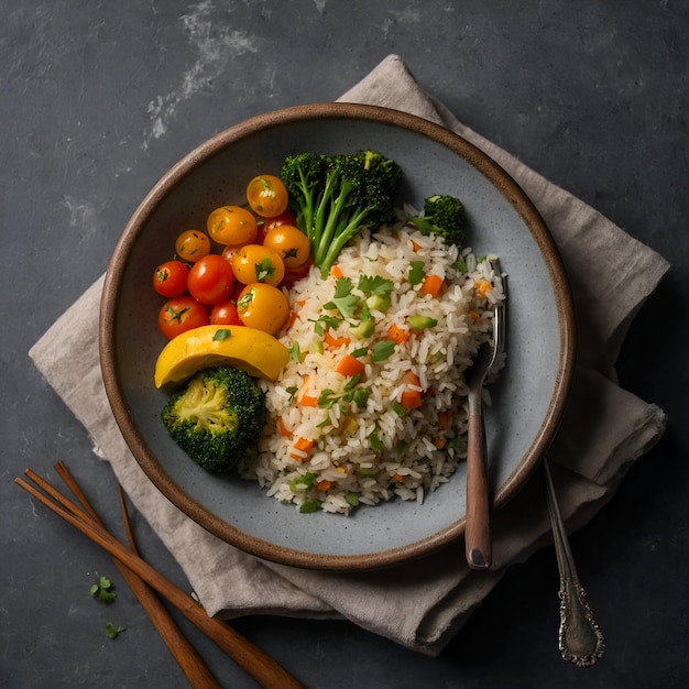 Photo vegan healthy rice dish with vegetables