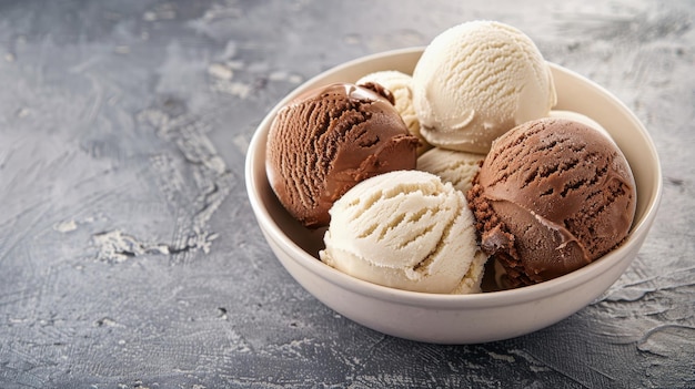 Vegan ice cream balls in a bowl on a table highlight the concept of healthy and organic food