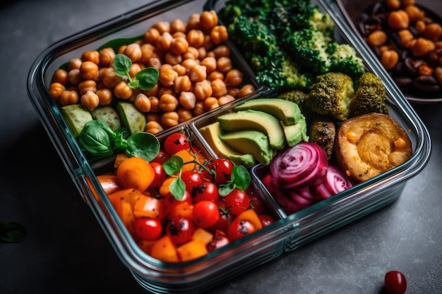 Vegan Lunch Box With Rainbow Veggies And Roasted Chickpeas Generative AI