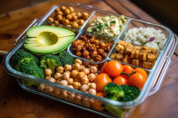 Vegan Lunch Box With Roasted Chickpeas Raw Veggies And Hummus Generative AI