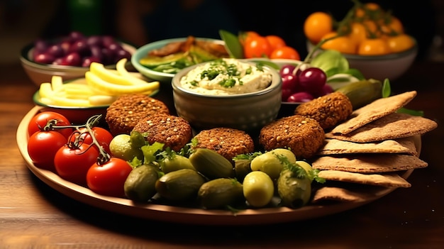 Vegan Mediterranean Platter Olives and Falafel