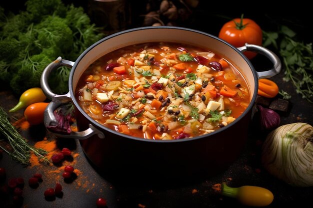 Photo vegan minestrone soup with organic ingredients minestrone delicious food image