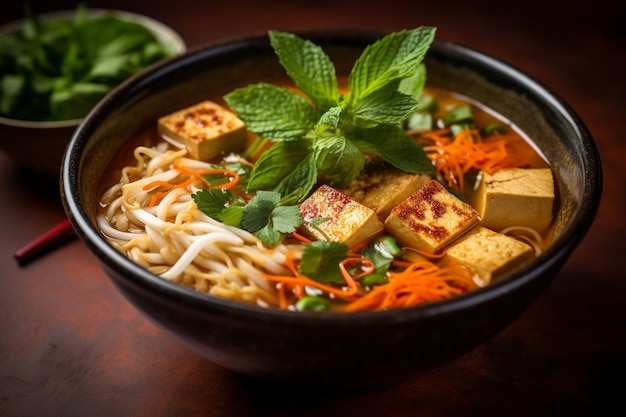 Vegan pho with tofu and carrots