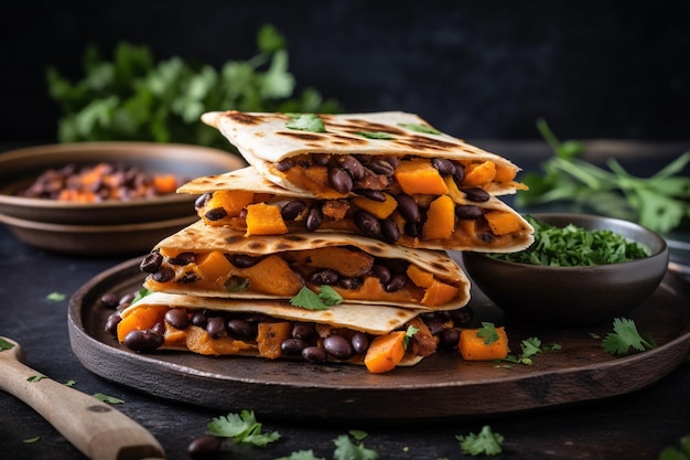 Vegan quesadillas with sweet potato and black beans