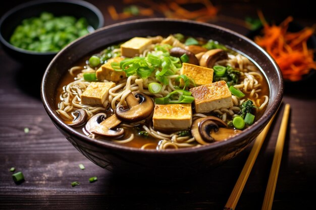 Vegan ramen with shiitake mushrooms and tofu