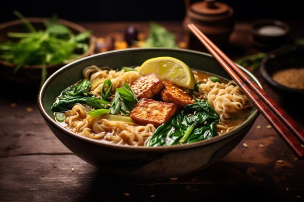 Vegan ramen with tempeh and kale